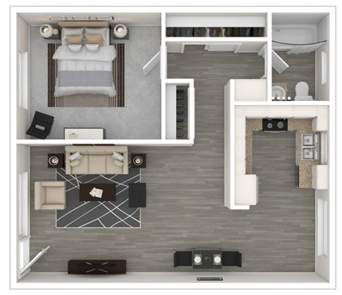 Floor plan for 1 bed, 1 bath, 680 sqft